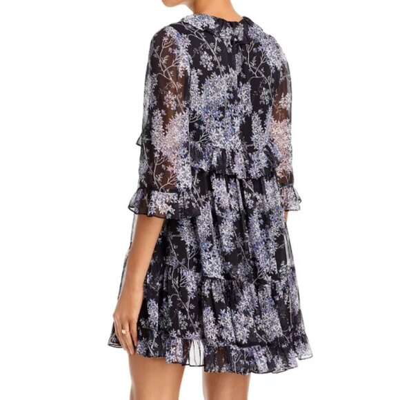 CINQ À SEPT 'Emori' Floral-Print Ruffle-Trim Mini-Dress, Black Multi - Picture 4 of 7